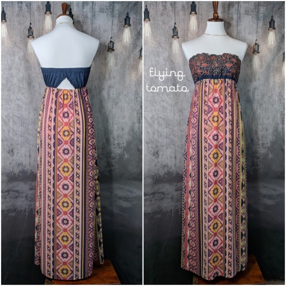 Flying Tomato Strapless Embroidered Maxi Dress